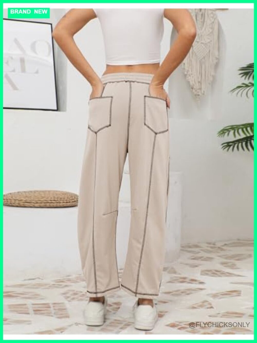 Womens Baggy Barrel Wide Leg Lounge Sweatpants with Pockets Drawstring - Picture 3 of 7